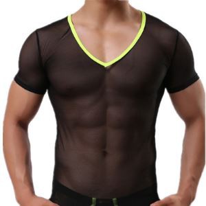 Canottiere da uomo sexy in rete trasparente con scollo a V-
