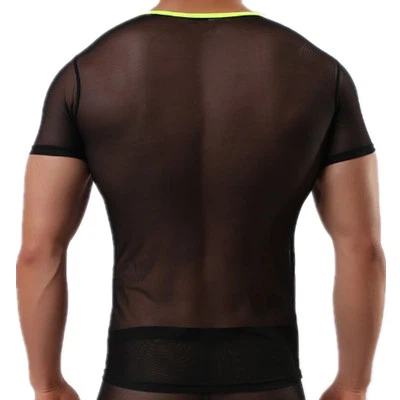 Wholesale Male Sexy Mesh Transparent V-neck Basic Tee UnderShirts